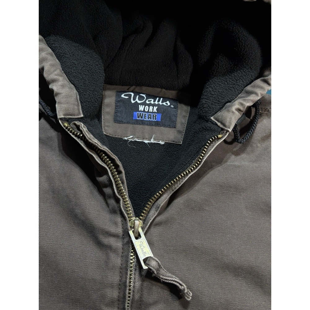 Vintage Walls Work Wear Jacket Men's Large Brown Duck Canvas Fleece Lined Hooded - Picture 7 of 14
